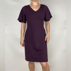 PACT Organic Cotton Fit & Flare Easy Purple Dress Flutter Sleeves Pocket Size S